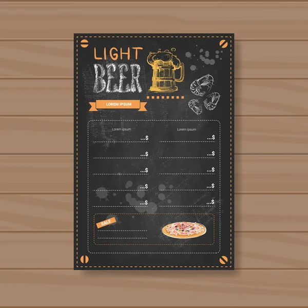 Light Beer Menu Design For Restaurant Cafe Pub Chalked On Wooden Textured Background — Stock Vector