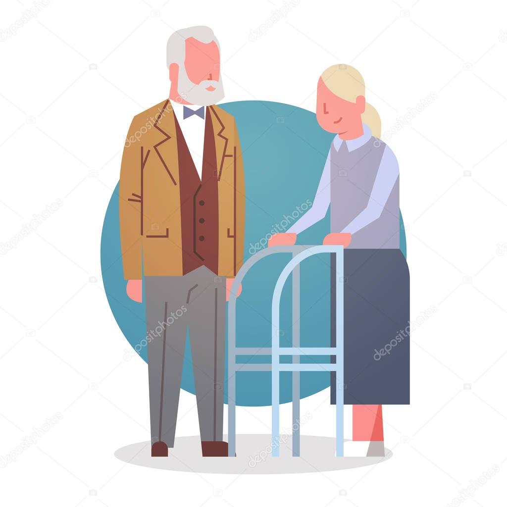 Senior Man And Woman Couple Grandmother And Grandfathr Gray Hair Icon Full Length