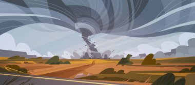 Kırsal kasırga manzara fırtına oluğun Twister alan doğal afet kavram dayanarak Tornado