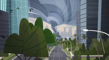 Güçlü kasırga şehir Hurricane kasaba, fırtına oluğun Twister binalar doğal afet kavramı arasında zarar yok