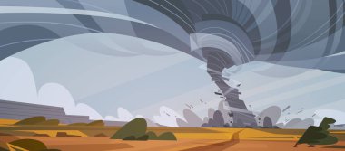 Kırsal kasırga manzara fırtına oluğun Twister alan doğal afet kavram dayanarak Tornado