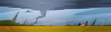 Fırtına oluğun Twister alan doğal afet kavramı düz vektör çizim içinde kırsal kasırga manzara dayanarak Tornado