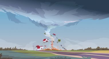 Kırsal kasırga manzara fırtına oluğun Twister alan doğal afet kavram dayanarak Tornado
