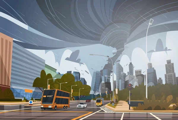 Kasırga şehirde dönen yok binalar kasırga tehlike büyük Rüzgar oluğun Twister fırtına doğal afet kavramı