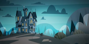 Hayaletler Cadılar Bayramı tatil kavramı ile Mehtap korkunç bina Gotik Castle House