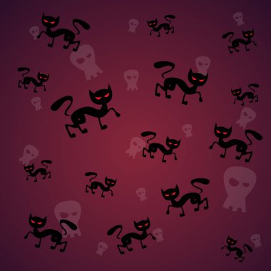 Siyah kedi ve kafatası Cadılar Bayramın kutlu olsun afiş geleneksel dekorasyon korku parti tebrik kartı ile Seamless Modeli