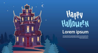 Mutlu Cadılar Bayramı Gotik Castle hayaletlere Moonlight tatil tebrik kartı kavramı ile