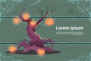 Mutlu Cadılar Bayramı partisi Banner Pumpkins ağaç geleneksel süsleme tatil tebrik kartı üzerinde asılı