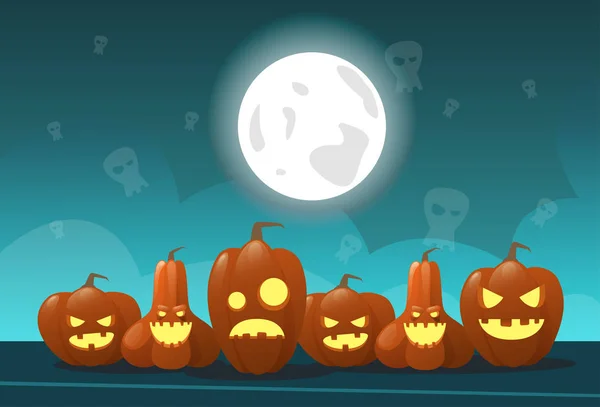 Feliz banner de Halloween Abóboras diferentes Decoração tradicional cartão de saudação —  Vetores de Stock