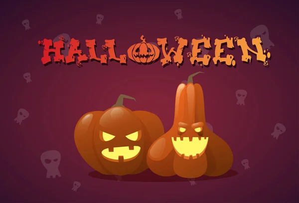 Happy Halloween Banner verschillende pompoenen traditionele decoratie wenskaart — Stockvector