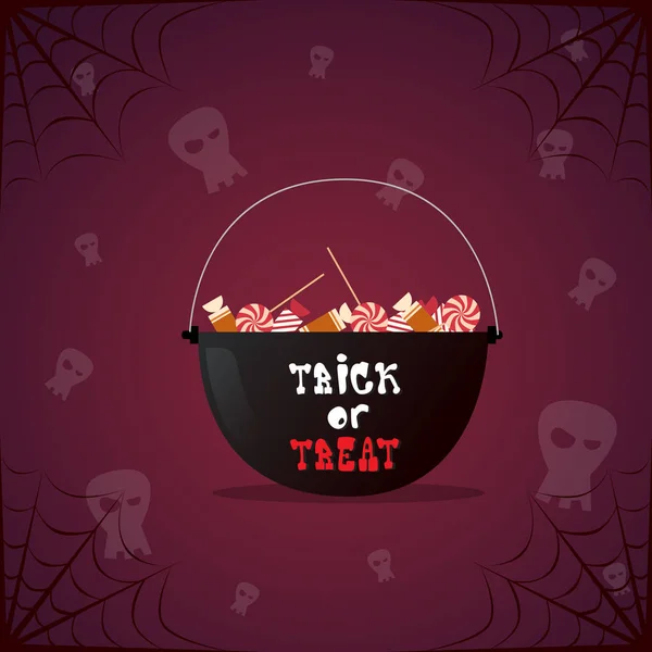 Olla de bruja de silueta con poción y cráneo Feliz Halloween Banner Decoración de vacaciones Horror Party Greeting Card — Vector de stock