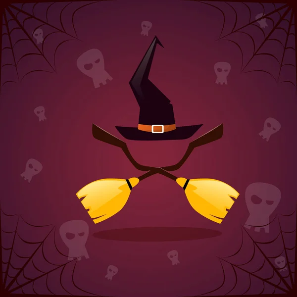 Silhueta bruxa vassoura vassoura e chapéu feliz Halloween banner feriado decoração Horror festa saudação cartão —  Vetores de Stock