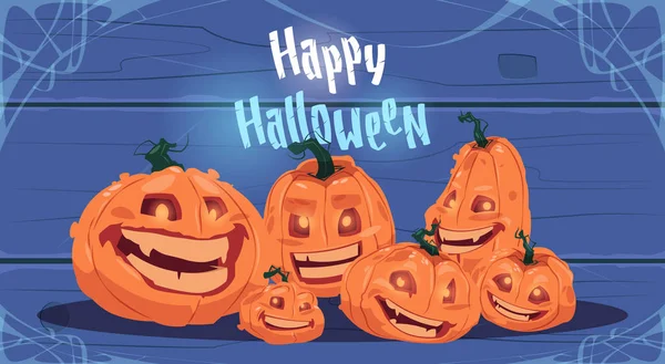 Happy Halloween Party banderoll olika pumpor traditionella dekoration gratulationskort — Stock vektor