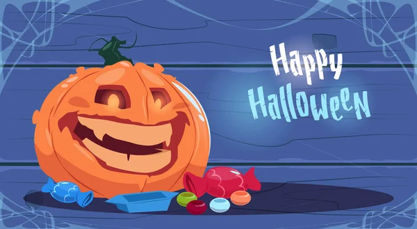 Happy Halloween Party banderoll stora pumpa traditionella dekoration gratulationskort — Stock vektor