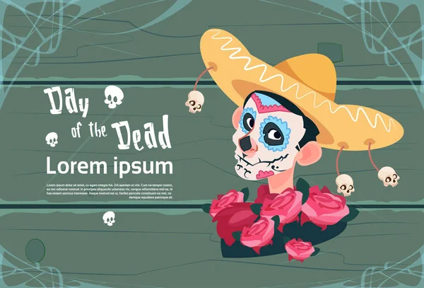 Tag der Toten traditionelle mexikanische Halloween-Feiertag Partei Dekoration Banner Einladung — Stockvektor