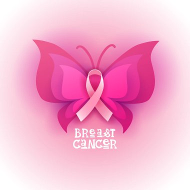 Pembe kurdele kelebek Meme Kanseri Bilinçlendirme afiş