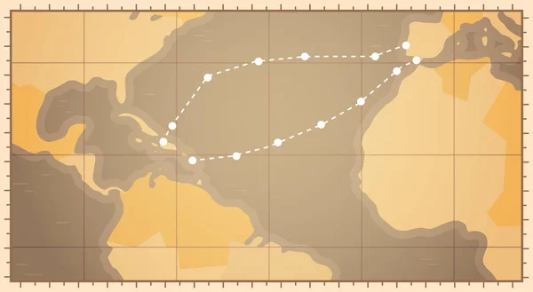 Retro mapa del mundo con la ruta de Colón Feliz Día Colombo Nacional EE.UU. Concepto de vacaciones — Vector de stock