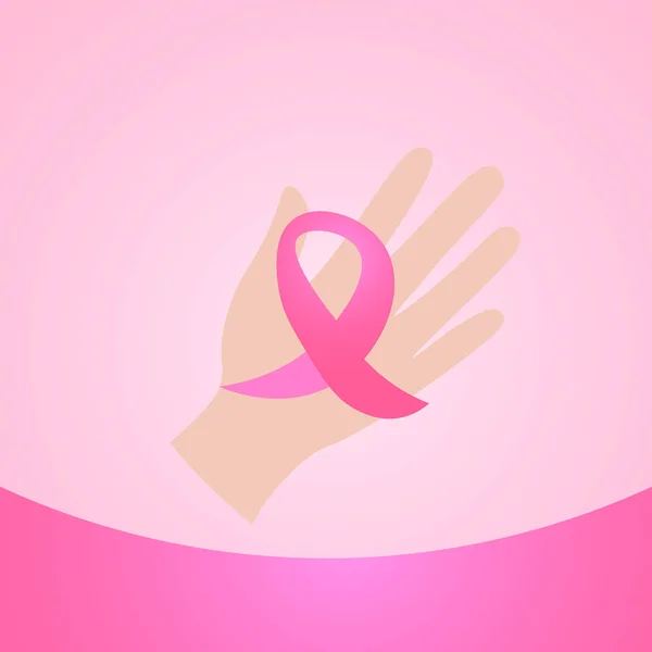 Mão segurando rosa fita câncer de mama Consciência Ícone Conceito — Vetor de Stock