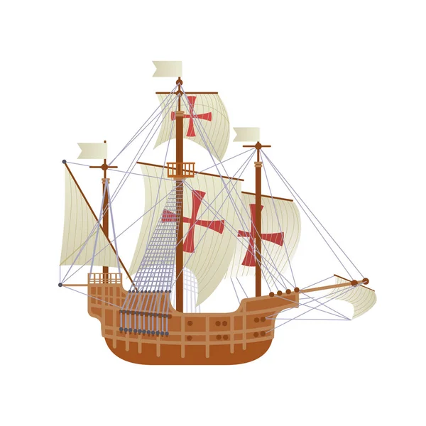 Tarjeta de felicitación nacional de la fiesta de EE.UU. del día feliz de Colón con el barco aislado en fondo blanco — Vector de stock