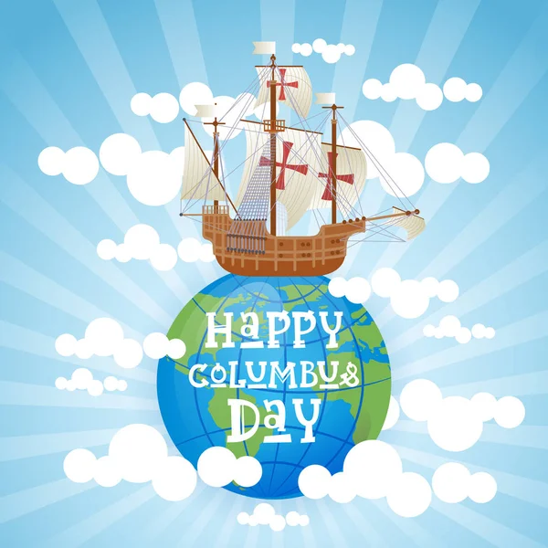 Feliz Día de Colón Nacional EE.UU. Tarjeta de felicitación de vacaciones con barco — Vector de stock