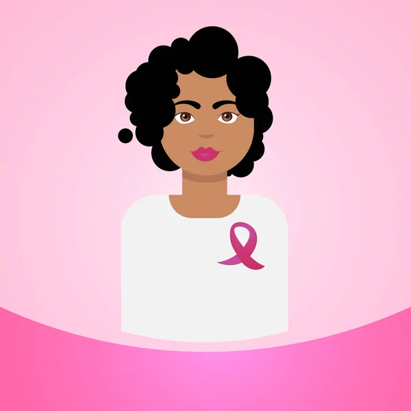 Mulher com Concepção de Ícone de Consciência de Câncer de Mama de Fita Rosa — Vetor de Stock