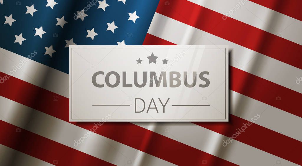 Happy Columbus Day National Usa Holiday Greeting Card With American Flag Flat Vector Illustration