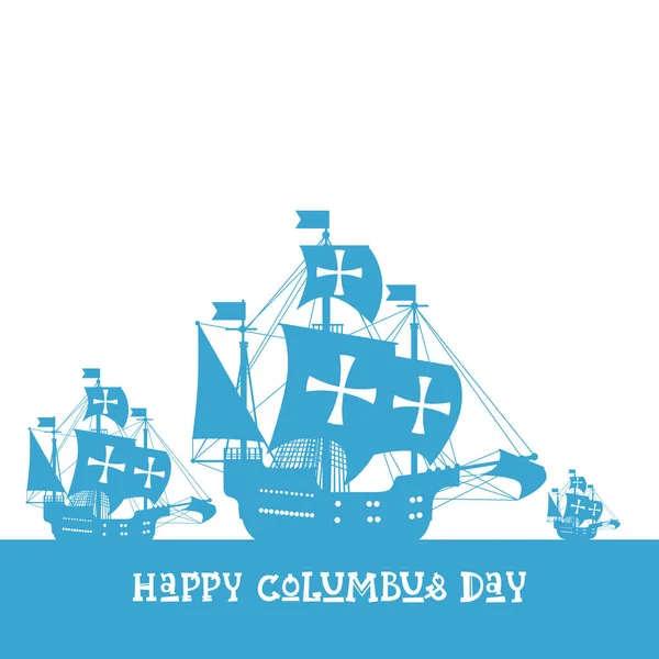 快乐的哥伦布日美国国家节日贺卡与船 — 图库矢量图片