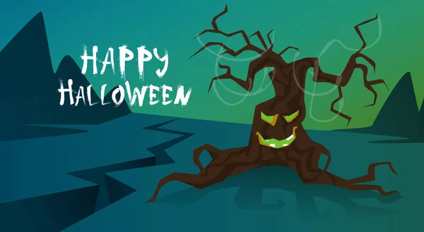 Feliz Halloween Banner Truco o tratar concepto de vacaciones tarjeta de felicitación Horror árbol de miedo — Vector de stock