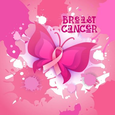 Pembe kurdele kelebek Meme Kanseri Bilinçlendirme afiş