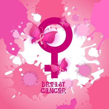 Pembe kurdele kelebek Meme Kanseri Bilinçlendirme afiş