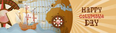 Mutlu bayram günü Amerika keşfetmek tatil Poster tebrik kartı Retro dünya harita yatay Banner