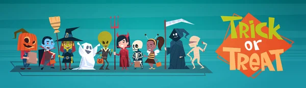 Happy Halloween Banner vakantie decoratie Horror Party wenskaart Cute Cartoon Monsters — Stockvector