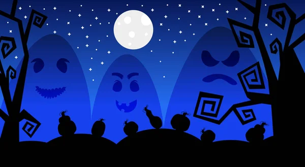 Monstruos de silueta a la luz de la luna Sombras de miedo Feliz Halloween Banner Truco o tratar Concepto de vacaciones — Vector de stock