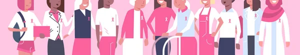 Breast Cancer dag mångskiftande grupp av kvinnan sjukdom medvetenhet och förebyggande affisch — Stock vektor