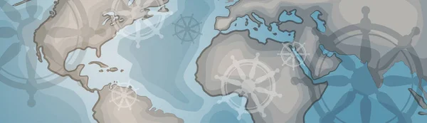 Mapa del Mundo Banner Horizontal Estilo Vintage Retro De Continentes — Vector de stock