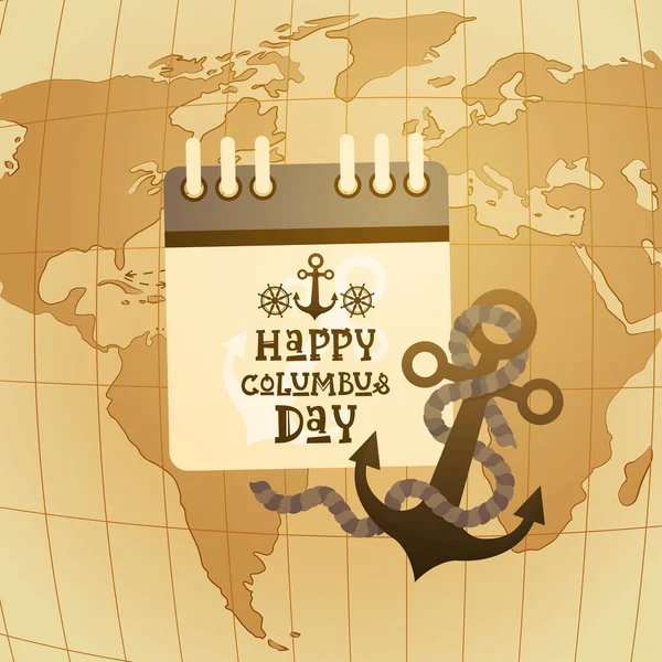 Feliz Día de Colón América Descubre Cartel de Navidad Tarjeta de felicitación Retro World Map — Vector de stock
