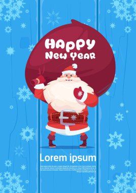 Noel Baba hediye çuval mutlu yeni yıl tebrik kartı neşeli Noel tatil kavramı ile