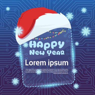 Mutlu Noeller ve mutlu yeni yıl tebrik kartı Santa Claus şapka kış tatil afiş konsepti ile