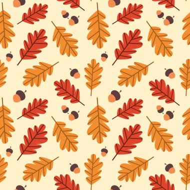 Dikişsiz desen arka plan sarı Meşe yaprağı süsleme sezon sonbahar sonbahar