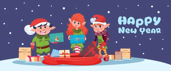 Schattig Elf op Happy New Year wenskaart Concept vakantie Merry Christmas — Stockvector