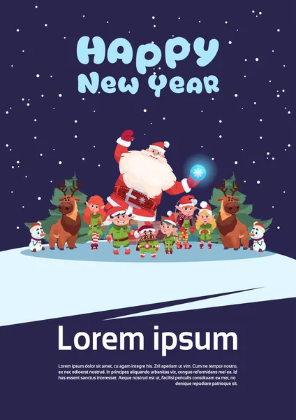 Sanata Claus Elfs mutlu yeni yıl tebrik kartı neşeli Noel tatil kavramı ile