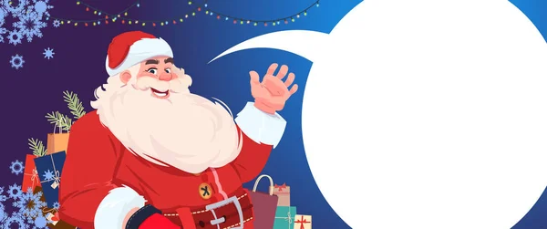 Поздравление с Рождеством и с Новым годом Открытки с Санта-Клаусом с Чат пузырь зимние праздники — стоковый вектор