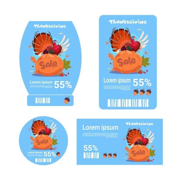 Vente Thanksgiving Jour Tags Set Automne vacances Remise Prix Promotion Icône Collection — Image vectorielle