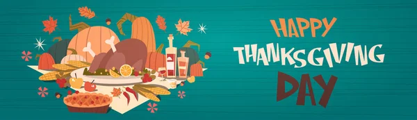 Feliz Dia de Ação de Graças Outono Tradicional Colheita Holiday Greeting Card — Vetor de Stock