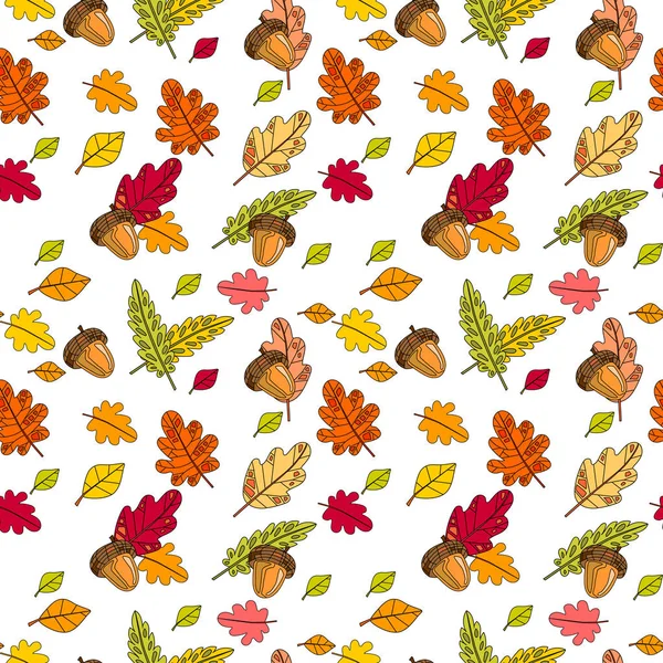 Autumn Seamless Pattern Background Colorful Leaves Ornament Fall Season — Stock Vector