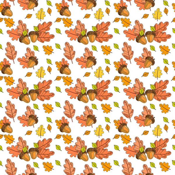 Autumn Seamless Pattern Background Colorful Leaves Ornament Fall Season — Stock Vector