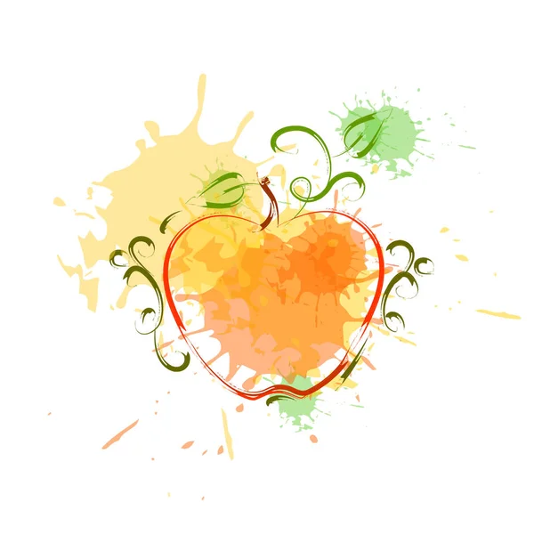 Apple in acquerello frutta icona vernice Splash sfondo disegnato a mano Banner — Vettoriale Stock