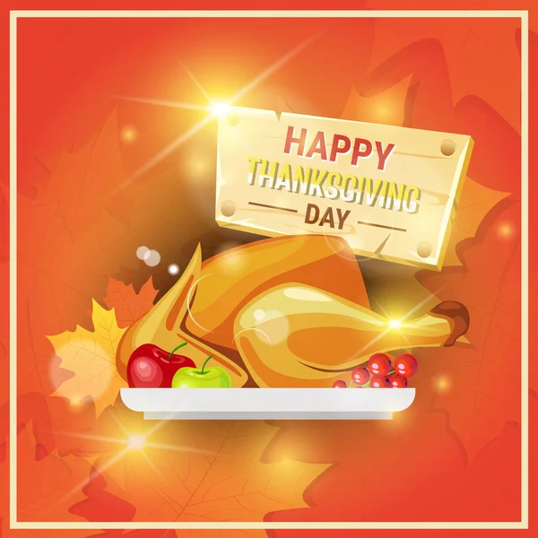 Happy Thanksgiving Day traditionella höstlovet gratulationskort med rostad kalkon — Stock vektor