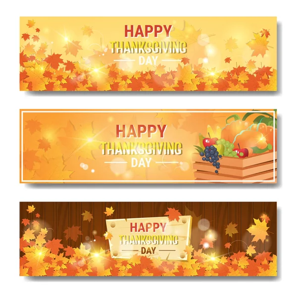 С Днем благодарения Осень традиционные праздничные горизонтальные баннеры — стоковый вектор