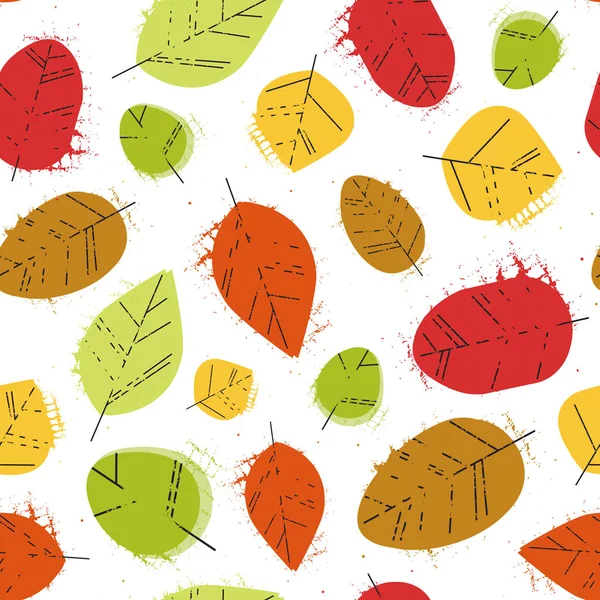 Autumn Seamless Pattern Background Leaves Ornament Fall Season — Stock Vector